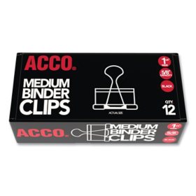 ACCO Binder Clips, Medium, Black/Silver, 12 Count