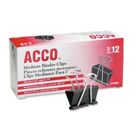 ACCO Binder Clips, Medium, Black/Silver, 12 Count
