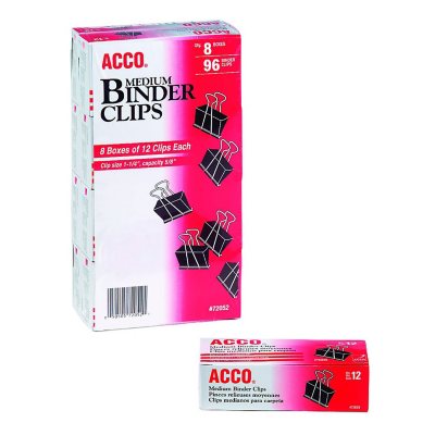 ACCO Binder Clips, Medium, 12/Box, 8 Pack - Sam's Club