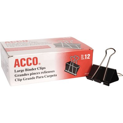 ACCO Binder Clips, Large, Black/Silver, 12 Count - Sam's Club