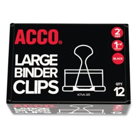 ACCO Binder Clips, Large, Black/Silver, 12 Count