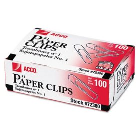 ACCO - Paper Clips, #1 Size, Smooth, 100 Count - 10 Pack