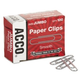ACCO - Paper Clips, Jumbo, Smooth, 100 Count - 10 Pack