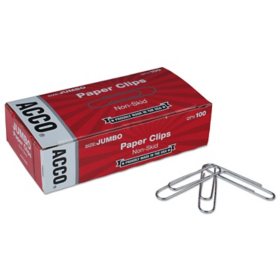 ACCO - Paper Clips, Jumbo, Non-Skid, 100 Count - 10 Pack