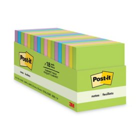 Post-it Notes Original Pads, 3 x 3, 100 Sheet Pads, 18 Pads, 1,800 Total Sheets, Jaipur Collection