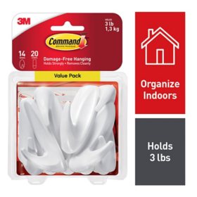 Command Medium Designer Hooks, White 14 Hooks, 20 Strips