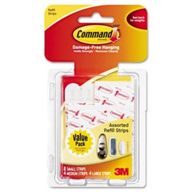 Command Assorted Size Refill Strips, White, 16ct.