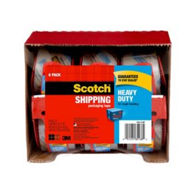 Scotch Heavy Duty Shipping Packaging Tape Dispensers, 1.88" x 27.7 yd, 6 Pack