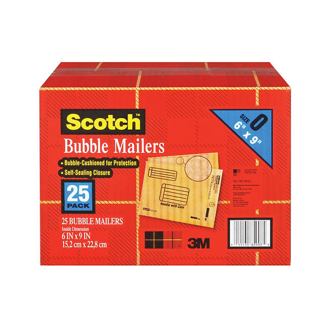 Scotch Bubble Mailers, Size 0, 6" x 9", 25pk.