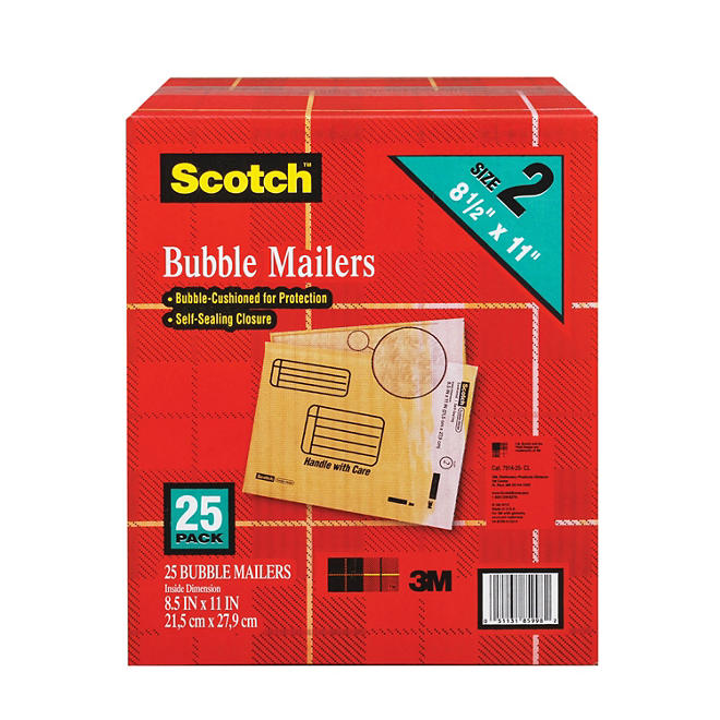 Scotch Bubble Mailers, size 2, 8.5" x 11", 25pk.