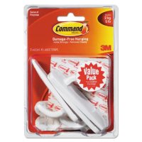 Command&trade; Hooks, Large, 5lb Capacity, White, 3 Hooks & 6 Adhesive Strips
