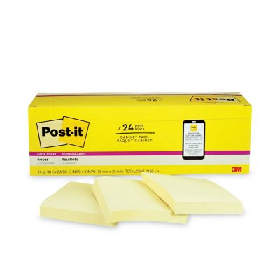 NEW 3M Post It Notes Super Sticky Value Pack Bulk Buy 24 x 90 Sheets New Colours 