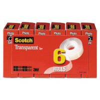 Scotch Transparent Tape, 1" Core, 0.75" x 36 yds, Transparent, 6/Pack