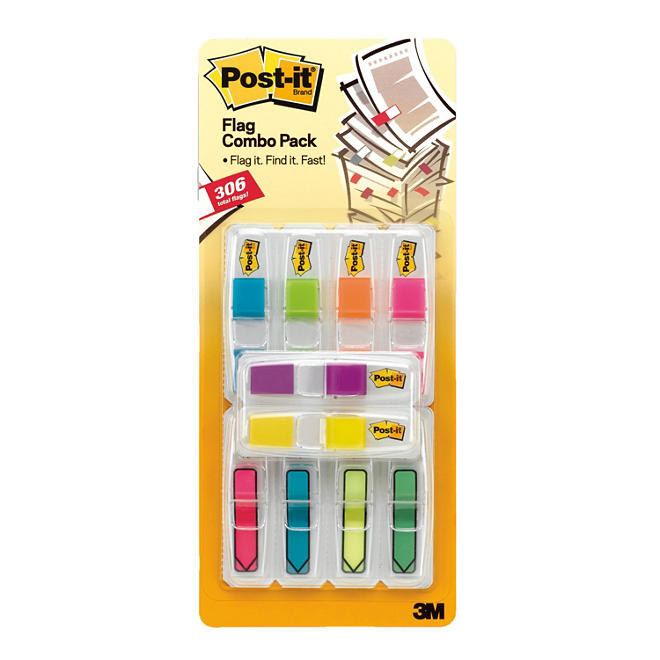 Post-it Flags, 0.5" x 2", Assorted Brights, 306 Flags