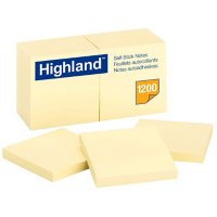 Highland - Self-Stick Pads, 3 x 3, Yellow, 100 Sheets/Pad -  12 Pads/Pack