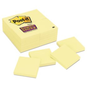 Post-it Super Sticky Notes, 3 in. x 3 in., Canary Yellow, 24 Pads/Pack