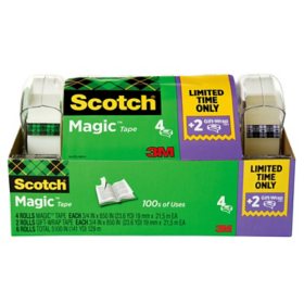 Scotch Heavy-Duty Packaging Tape with Dispenser, 3 Core, 1.88 x 54.6 yds,  Clear, 4/Pack (3850-4RD)