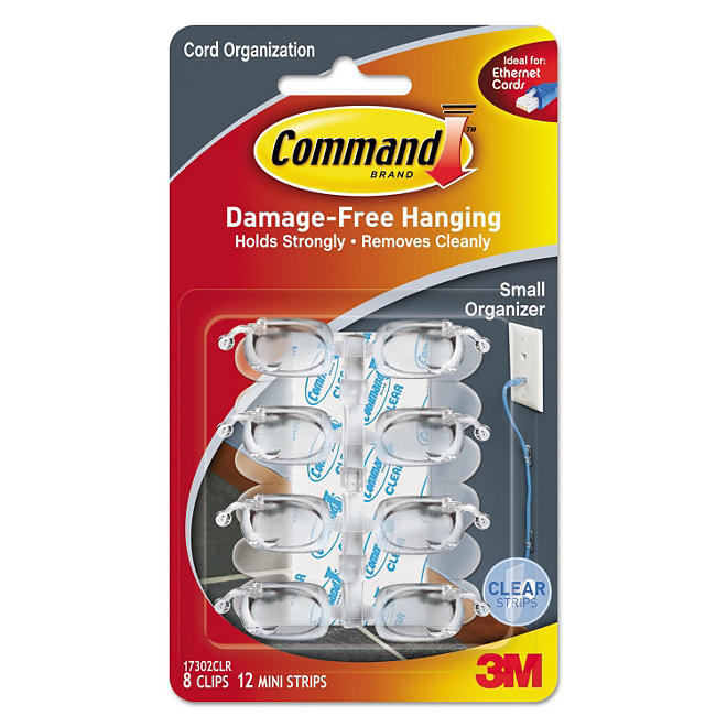 Command Cord Clip, Small, 1/4", Clear, 8 Clips & 8 Adhesive Strips