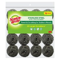 Scotch-Brite 2X Larger Stainless Steel Scrubbers Club Pack, 16 Scrubbers per pack