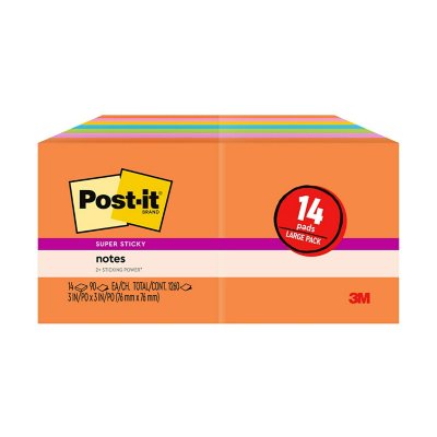 Post-it® Super Sticky Notes, 3 in x 3 in, Primary Colors, 5 Pads