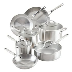 KitchenAid® 3 Ply Base Stainless Steel 11 Piece Cookware Set, Brushed Stainless Steel