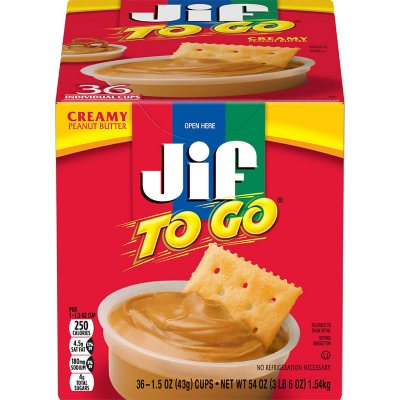 Jif to Go Snack-Size Tubs - Creamy Peanut Butter - 36ct Display Box