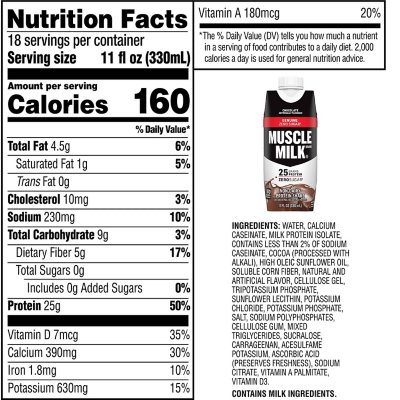 Muscle Milk Genuine Protein Shake, Chocolate, 14 fl oz Bottle, 25g Protein  