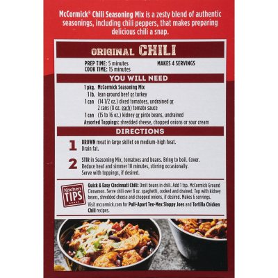 Mccormick Seasoning Mix, Original Chili, 6 Pack - 6 pack, 1.25 oz packets