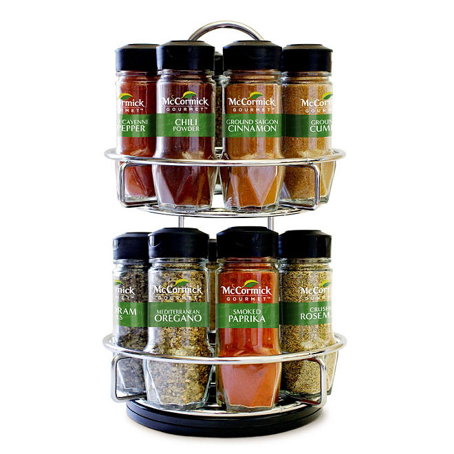 McCormick Gourmet Two Tier Chrome Spice Rack w/ 16 Spices & Herbs