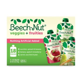 Beech-Nut Veggies and Fruities Stage 2 Baby Food, Variety Pack 3.5 oz. pouch, 18 ct.