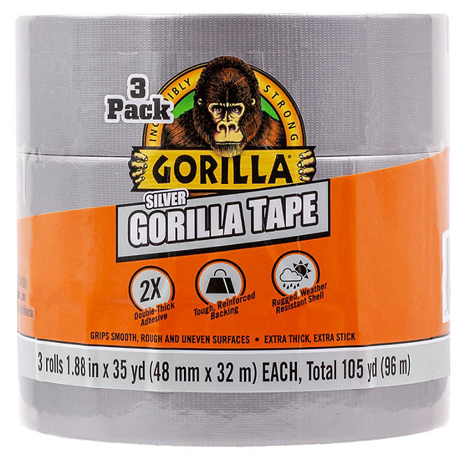 Gorilla Ultra Durable Silver 35 Yard Tape, 3 Pack