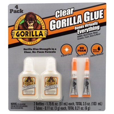 GORILLA Crystal Clear Water Resistant GLUE ~Bond Wood Stone Metal Glass  1.75oz