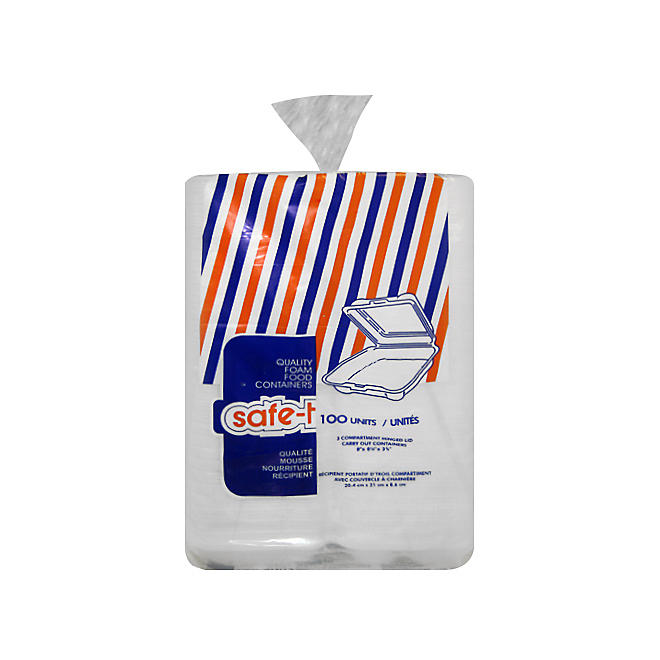 Safe-T Plain Foam Carry Out Containers - 100 ct.