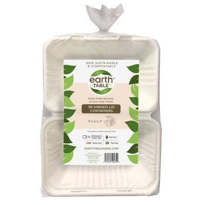 801 8x8x3 Biodegradable Compostable 1 Comp Hinged Containers 200CT —  Restaurants Supply