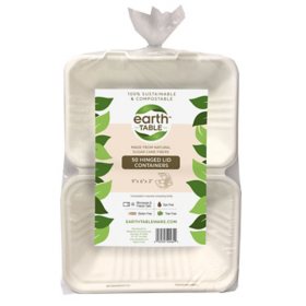 Earth Table Compostable Hinged Lid Carryout Container, 9"x 6"x 3" (50 ct.)