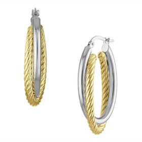 Double Oval Braided Hoop Earrings in 14K Gold