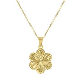 Diamond Cut Flower Pendant Necklace in 14K Gold