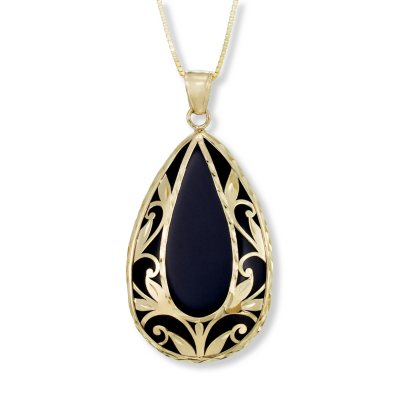 Oval Black Onyx and 14kt Yellow Gold Pendant Necklace