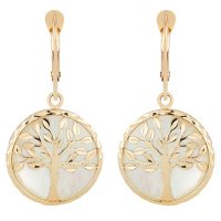 Mother of Pearl Tree of Life Earring in 14 Karat Yellow Gold