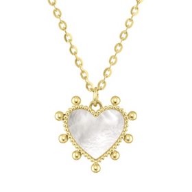 Beaded Mother Of Pearl Heart 14K Yellow Gold