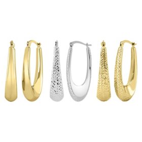 Elongated Oval Hoop Earrings in 14K Gold