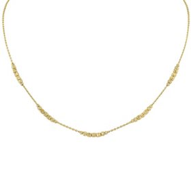 14K Yellow Gold Round & Square Bead Station Necklace Adj 15-17"		