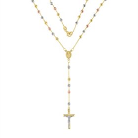 14K Tri-Color Faceted Diamond-Cut Rosary Bead Necklace