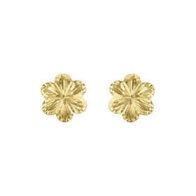 Diamond Cut Flower Stud Earrings in 14K Gold