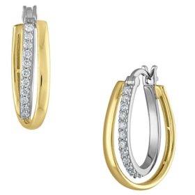 0.25 CT. T.W. Round Cut Diamond Oval Hoop Earrings in 14K Two-Tone Gold