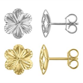 Diamond Cut Flower Stud Earrings in 14K Gold