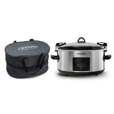 Crock-Pot Portable 4 Quart Stainless Steel Large Slow Cooker for Small  Kitchen with Locking Lid, Handles, and Digital Automatic Timer, Black