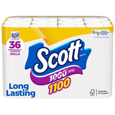 Scott 1100 1-Ply Toilet Paper (1100 sheets/roll, 36 rolls) - Sam's Club