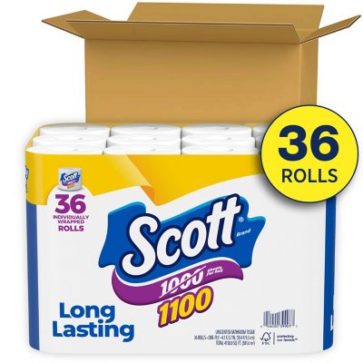Scott 1000 Toilet Paper, 8 Rolls, Septic-Safe, 1-Ply Toilet Tissue