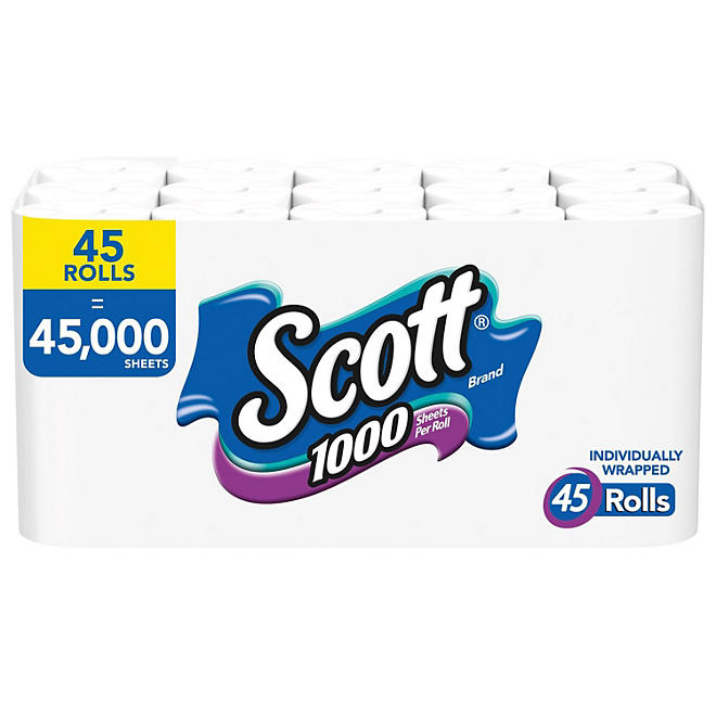 Scott 1000 Toilet Paper 1,000 sheets/roll, 45 toilet paper rolls